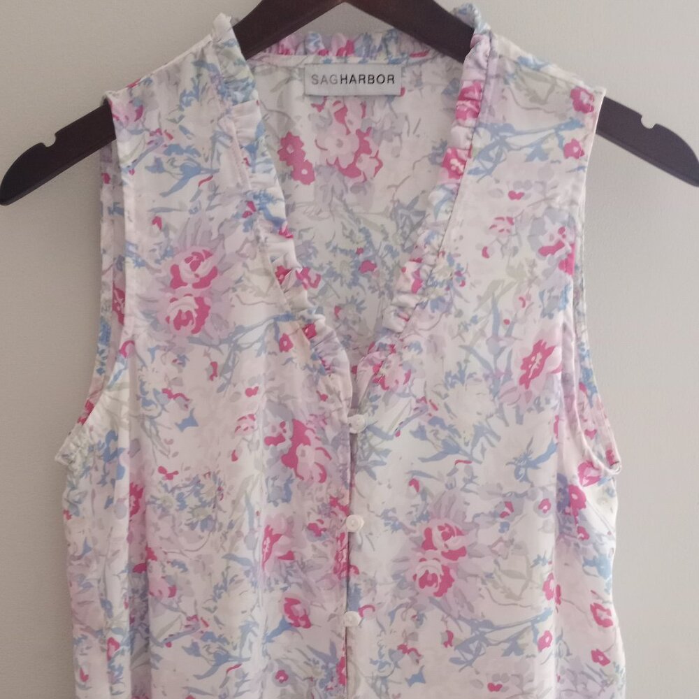 'SAG HARBOR' Sleeveless Floral tie front top Size M EUC